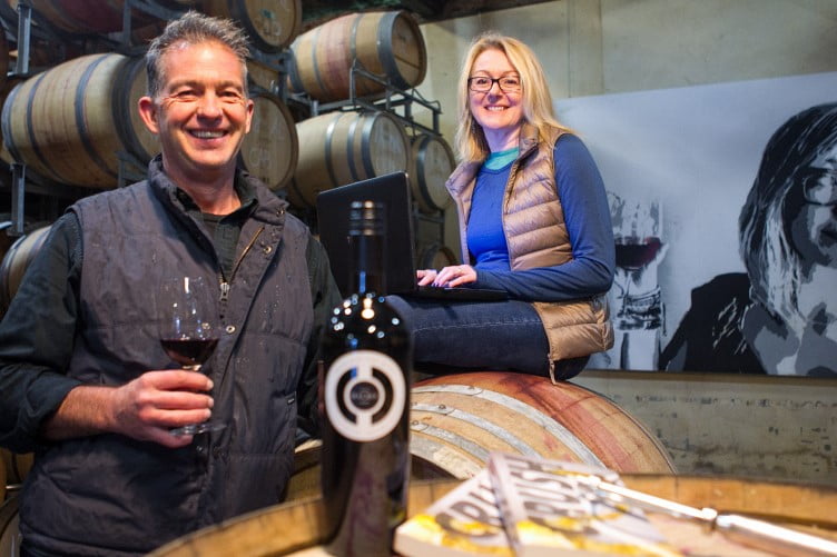 Husband and wife team Vikki and Mark Messenger have produced a malbec themed after Vikki's debut novel Crush. Picture: Warren Hately