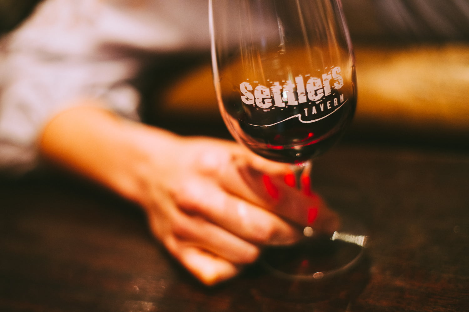 Wine glasses for drinking from Settlers Tavern extensive, award winning wine list.